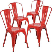 Flash Furniture Metal Indoor/Outdoor Stackable Chair, Red, 4-Pack | Commercial Grade, Indoor/Outdoor Use