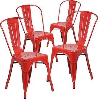 Flash Furniture Metal Indoor/Outdoor Stackable Chair, Red, 4-Pack | Commercial Grade, Indoor/Outdoor Use