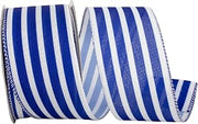Reliant Ribbon Striped Linen Wired Edge, Royal/White, 2-1/2 Inch, 10 Yards