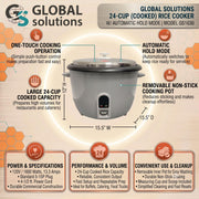 Commercial Rice Cooker by Global Solutions – 24.0 cups, Stainless Steel, Grey, Model GS1630
