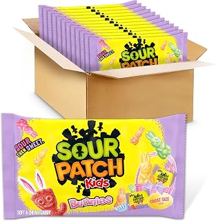 Sour Patch Kids Bunnies Soft & Chewy Easter Candy, Bulk Candy, 12 Bags (216 Total Snack Packs)