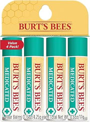 Burt's Bees Medicated Lip Balm, With Eucalyptus Oil and Menthol, Tint-Free, Natural Origin Lip Care, 4 Tubes, 0.15 oz. (Pack of 12)