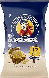 Pirate's Booty Aged White Cheddar Cheese Puffs, 12ct, 0.5oz Snack Size Bags, Gluten Free, Cheese Snacks, Healthy Snacks