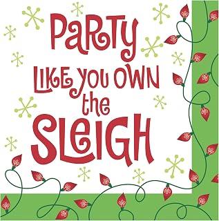 Creative Converting Sleigh Beverage Napkins, Red/Green/White