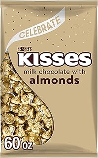 HERSHEY'S KISSES Milk Chocolate with Almonds Candy Bulk Bag, 60 oz | Hershey Kisses Bulk, Kosher and Gluten Free, Individually Wrapped for Candy Dishes, Buffets, and Parties 60 oz