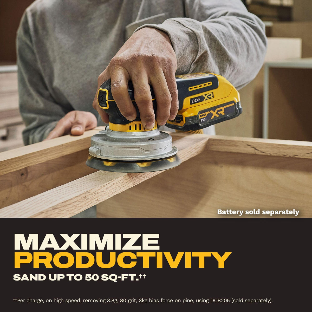 Sander, 20V MAX XR 5 in Random Orbital Sander, Cordless () by DEWALT – Black, Yellow, Model DCW211B