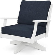 Polywood Braxton Deep Seating Swivel Chair in White/Marine Indigo
