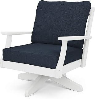 Polywood Braxton Deep Seating Swivel Chair in White/Marine Indigo