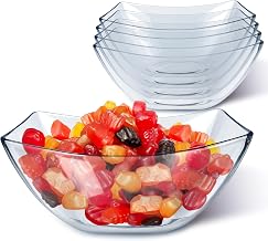 16oz Clear Plastic Serving Bowls (4 Pack) Small Disposable Candy Dishes, Square Plastic Buffet Containers for Chips, Snacks, Mints, Salad Bar, Snack Bowl Parties, Office, Bridal Shower, Party Supplies