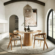 Weiss - Mid-Century Modern Natural Oak Round Dining Table by Limari Home – Rubberwood, Natural, Model LIM-85572