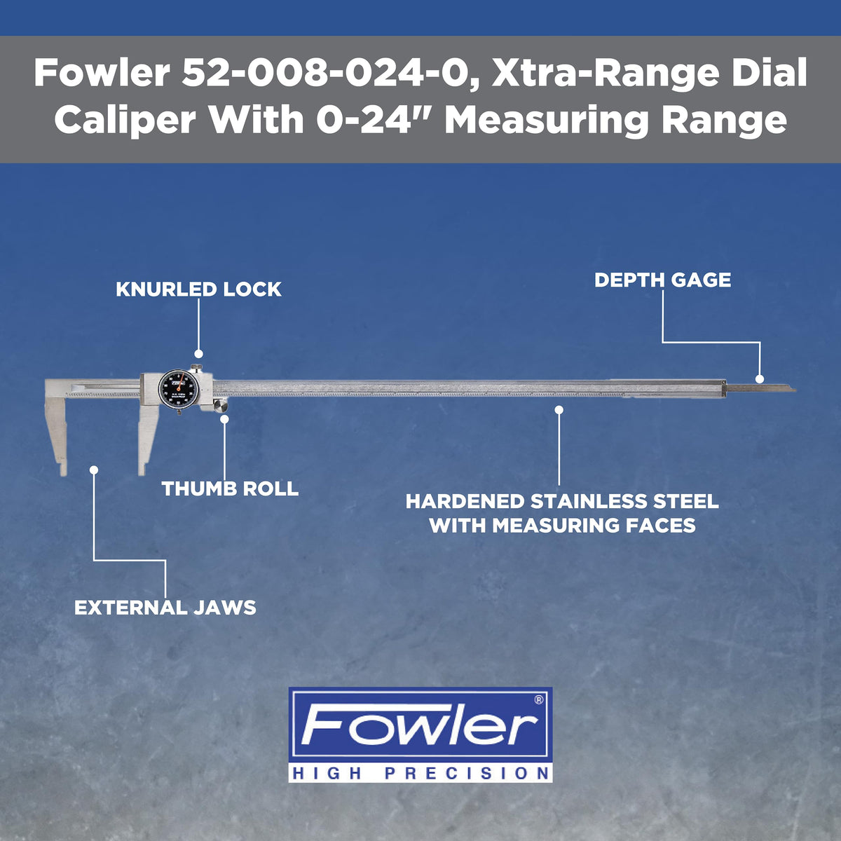 Fowler 24" 0.001" 52-008-024-0 24" Maximum Measuring, 0.001" Graduation Interval Dial, Face Color Black / 2 Dial Calipers