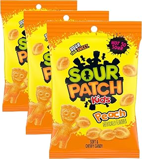 Sour Patch Kids Peach Soft and Chewy Gummy Candy, 8.1 Ounce (Pack of 3)