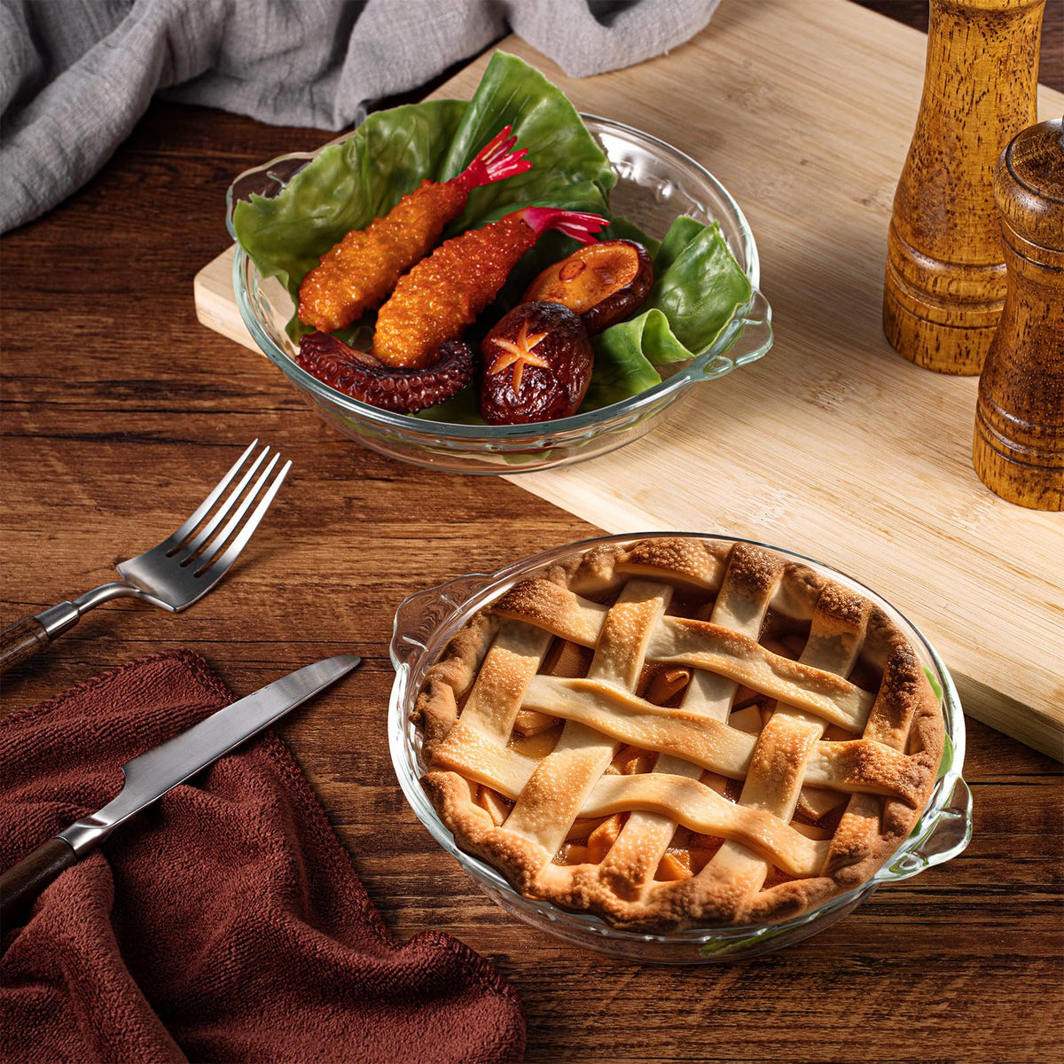 Uiifan Mini Glass Pie Pan, 6 Inch Clear Baking Dish with Handles, Set of 4