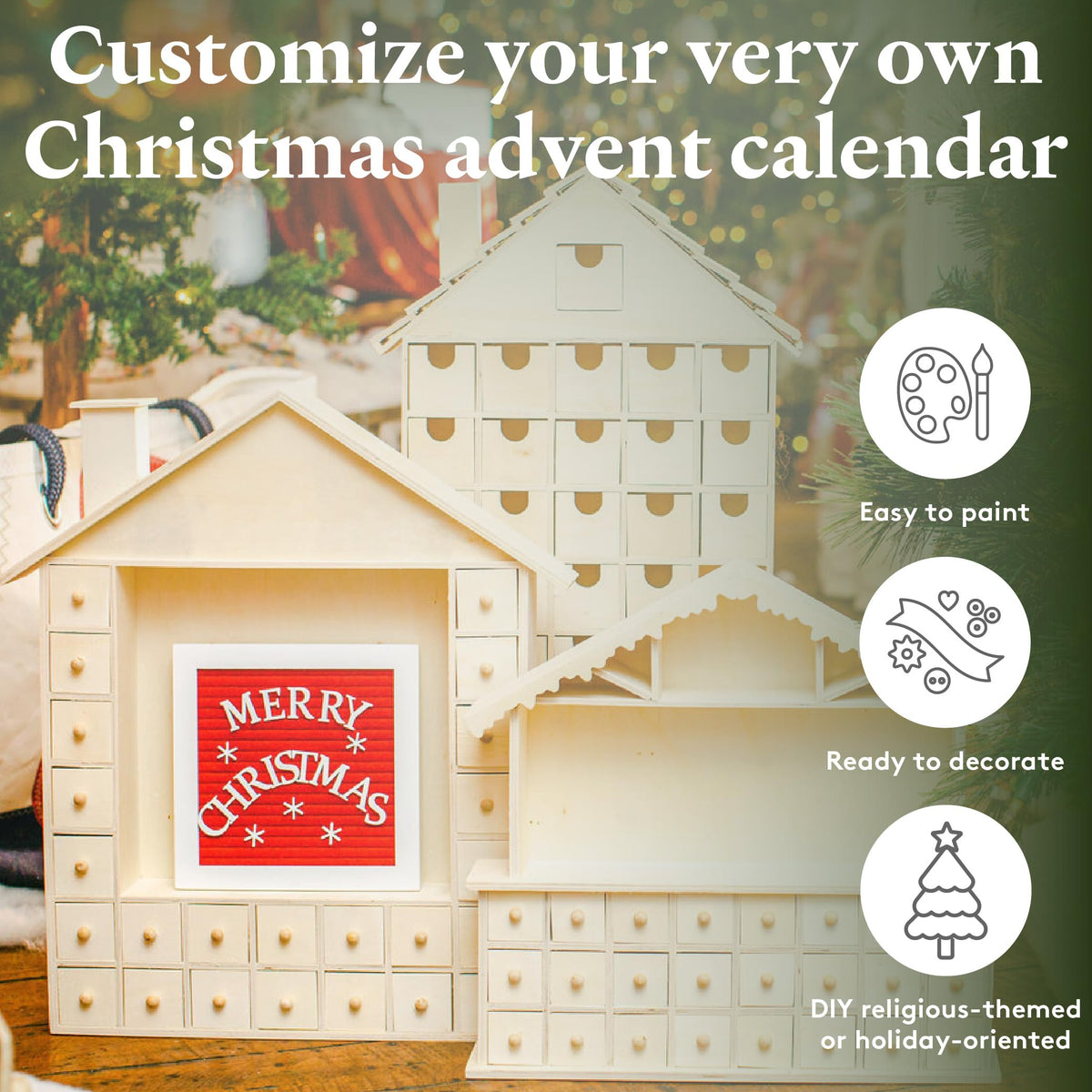 Woodpeckers Wooden Advent Calendar, 13.5 x 14.9 Inch House with 24 Drawers, Unfinished