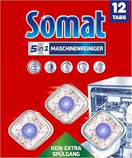 Somat 5-in-1 machine cleaner (12 tabs), anti-limescale dishwasher cleaner | No extra rinse, for monthly use, cleaning tabs for the dishwasher, ensures longer service life