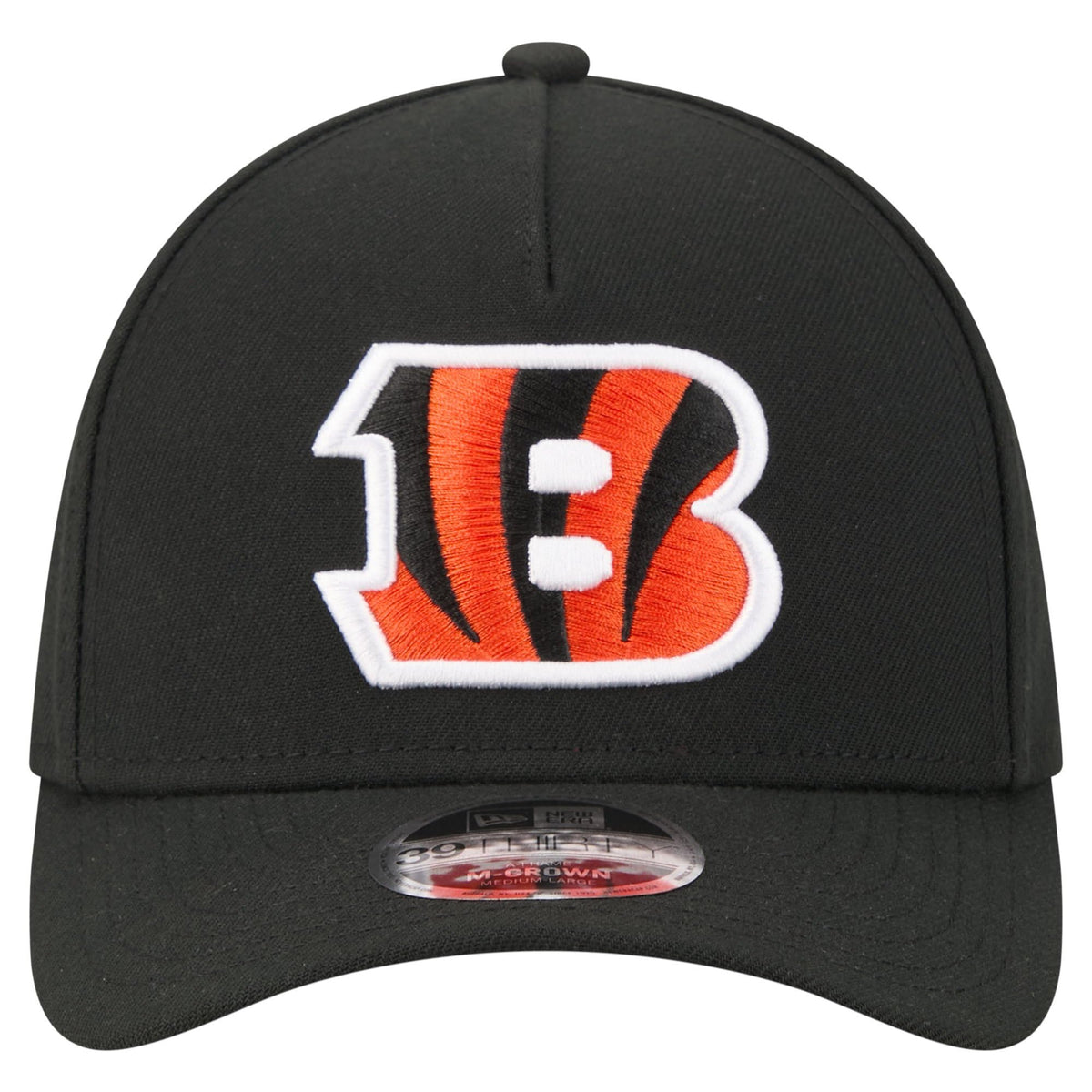 Men's Black Cincinnati Bengals 39THIRTY M-Crown A-Frame Stretch Hat by New Era – Medium-Large, 97% Polyester/3% Spandex, Black, Model Nfl Team Collection A-frame 3930 Mc