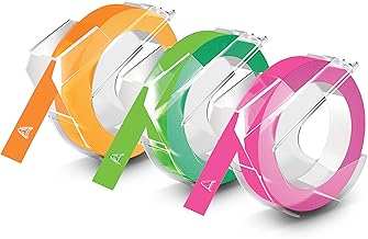 DYMO 3D Plastic Embossing Labels for Embossing Label Makers, Neon, 3/8'' x 9.8', 3-roll Pack (1933353)