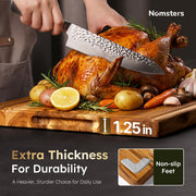 Nomsters Teak Cutting Board, 24 x 18 Inch with Juice Channel, Natural