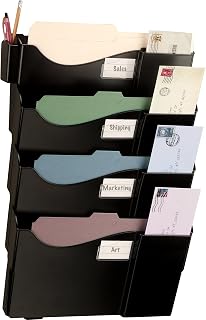 Officemate Grande Central Filing System, Letter/A4 and Legal Size, 4 Pockets, Black (21724)