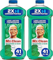 Mr. Clean All Purpose Cleaner, Floor Cleaner for Mopping Home, Bathroom, & Kitchen, Cleaning Liquid for Mop & Bucket, Cleaning Supplies, Multi-Surface Dilutable, Meadows & Rain, 41oz (Pack of 2)