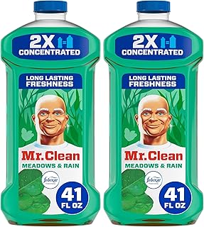 Mr. Clean All Purpose Cleaner, Floor Cleaner for Mopping Home, Bathroom, & Kitchen, Cleaning Liquid for Mop & Bucket, Cleaning Supplies, Multi-Surface Dilutable, Meadows & Rain, 41oz (Pack of 2)