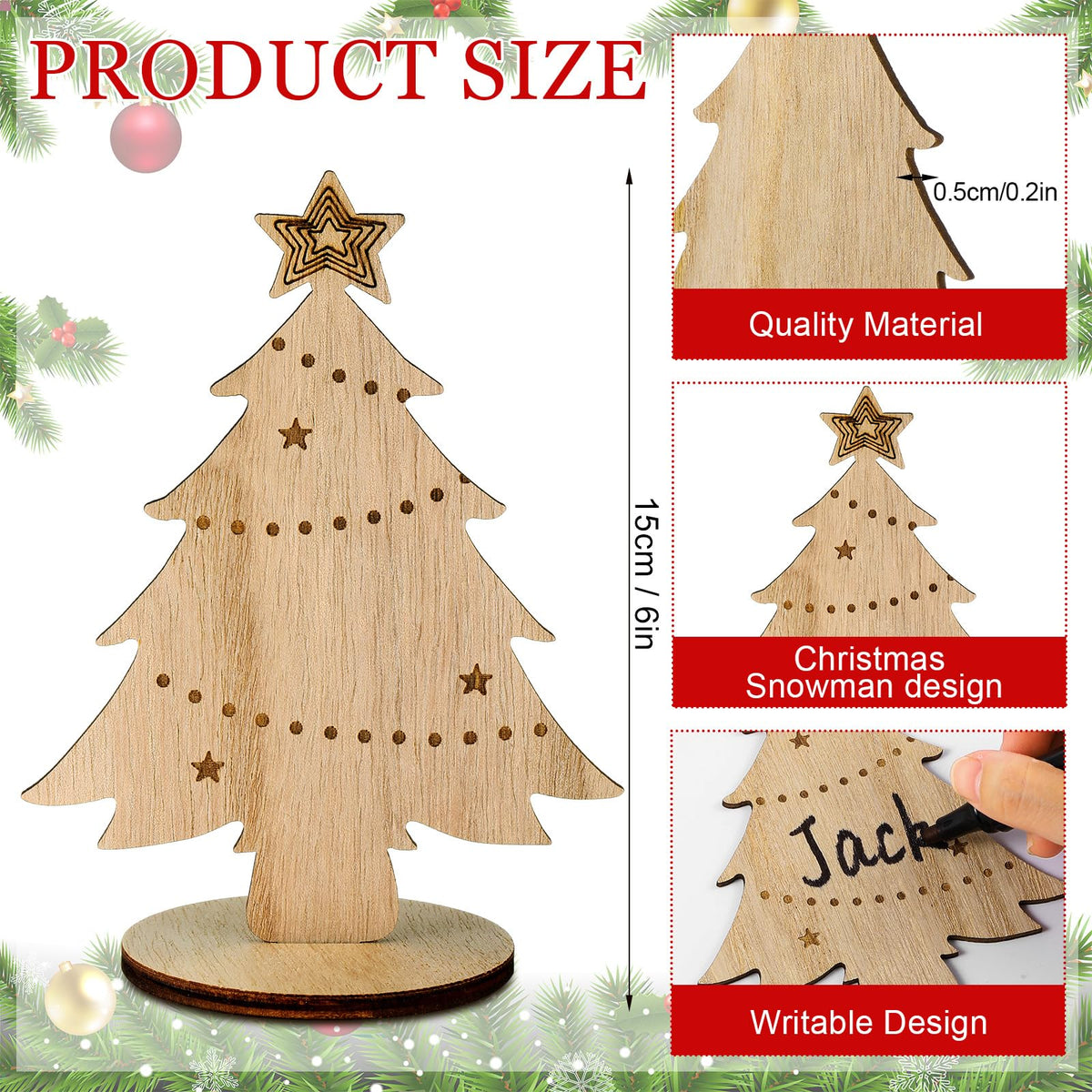 Cholemy Wooden Place Card Holders, 5.91 Inches Tall, Christmas Tree, Set of 12