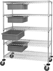 QUANTUM STORAGE SYSTEMS WRC5-63-2460-92060GY Wire Heavy Duty Wheels 5 Shelves 4 Dividable Grid Gray Bins 69" H x 60" W x 24" D