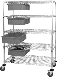 QUANTUM STORAGE SYSTEMS WRC5-63-2460-92060GY Wire Heavy Duty Wheels 5 Shelves 4 Dividable Grid Gray Bins 69" H x 60" W x 24" D