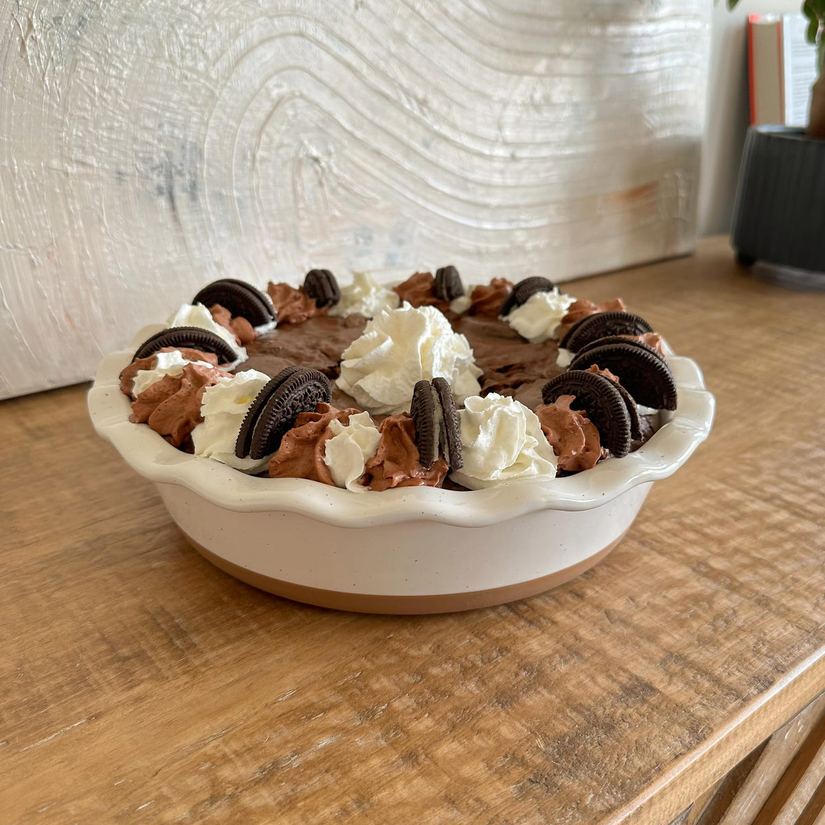 Mora Ceramic Pie Dish, 9 Inch Deep Fluted, Vanilla White