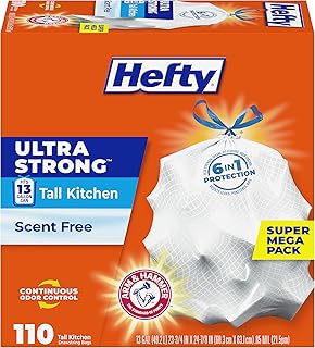 Ultra Strong 13 Gal Kitchen Trash Bags by Hefty – 110 Count (Pack of 1), 13.0 gallons, Plastic, White, Model E84570