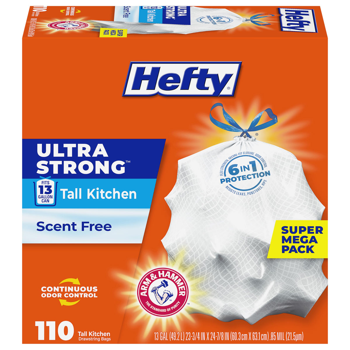 Ultra Strong 13 Gal Kitchen Trash Bags by Hefty – 110 Count (Pack of 1), 13.0 gallons, Plastic, White, Model E84570