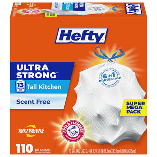 Ultra Strong 13 Gal Kitchen Trash Bags by Hefty – 110 Count (Pack of 1), 13.0 gallons, Plastic, White, Model E84570