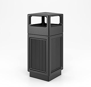 Safco Canmeleon Outdoor-Indoor Recessed Panel Trash Can with Ash Urn 9478BL, Black, Decorative Fluted Panels, 15 Gallon Capacity