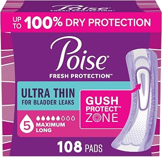 Poise Ultra Thin Incontinence Pads for Women, 5 Drop, Long, 108 ct
