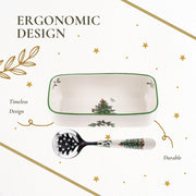 Spode Christmas Tree Cranberry Server with Spoon, Porcelain, Multicolor