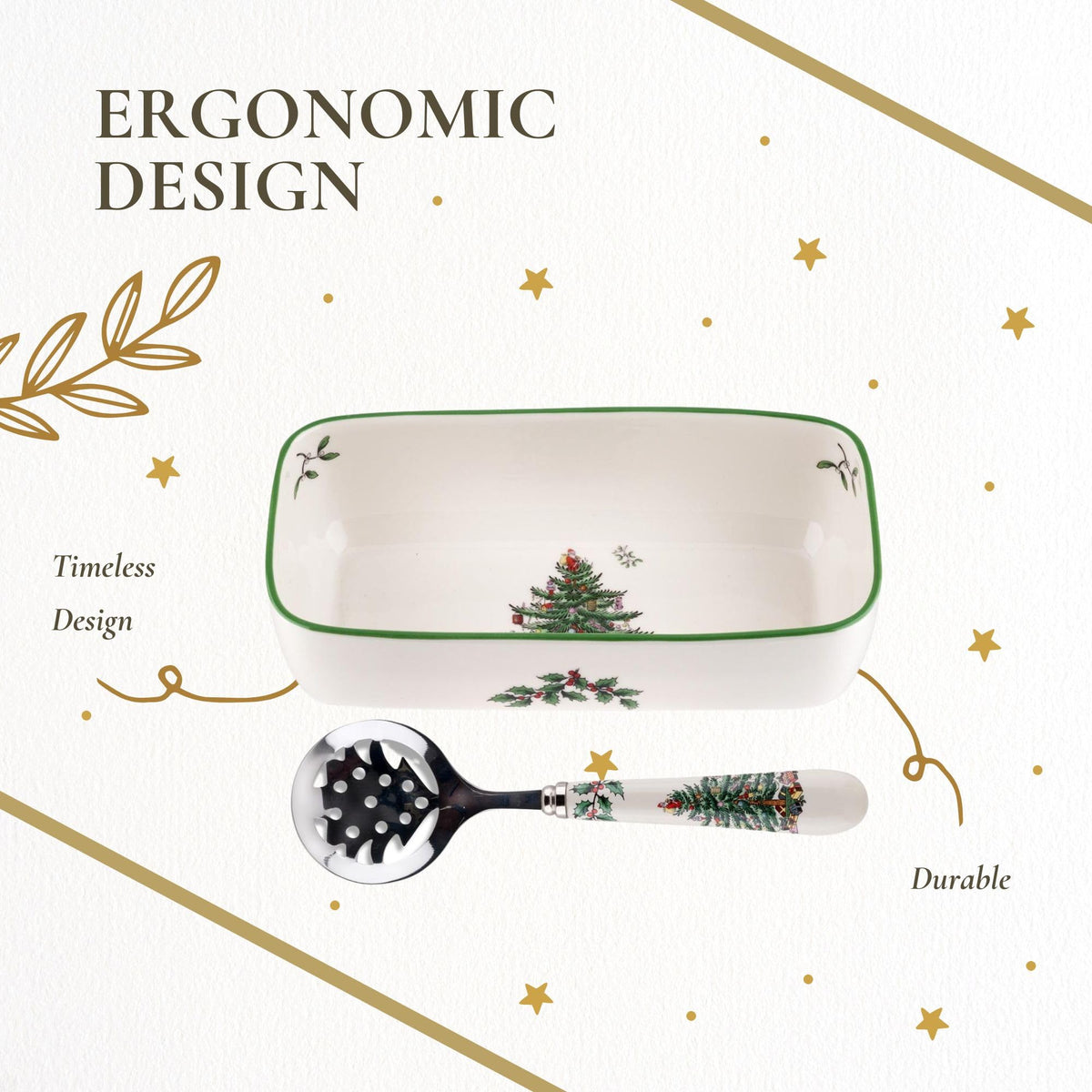 Spode Christmas Tree Cranberry Server with Spoon, Porcelain, Multicolor