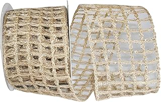 Reliant Ribbon Grand Jute Box Sparkle Wired Edge Ribbon, 4 Inch X 10 Yards, Natural/gold