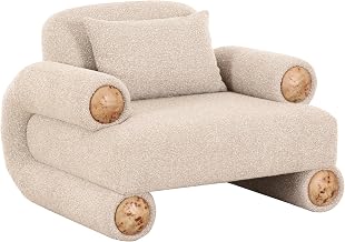 Odette Modern Beige Fabric & White Burl Accent Chair
