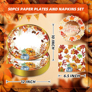 FATLBSEV Fall Dinnerware Set, 50 Pieces, Oval Plates and Napkins