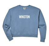 Women's WINSTON Comfort Colors Crop Sweatshirt by WINSTON Name Text Desings – Cotton Blend, Black, Model M09C8XGDY8R