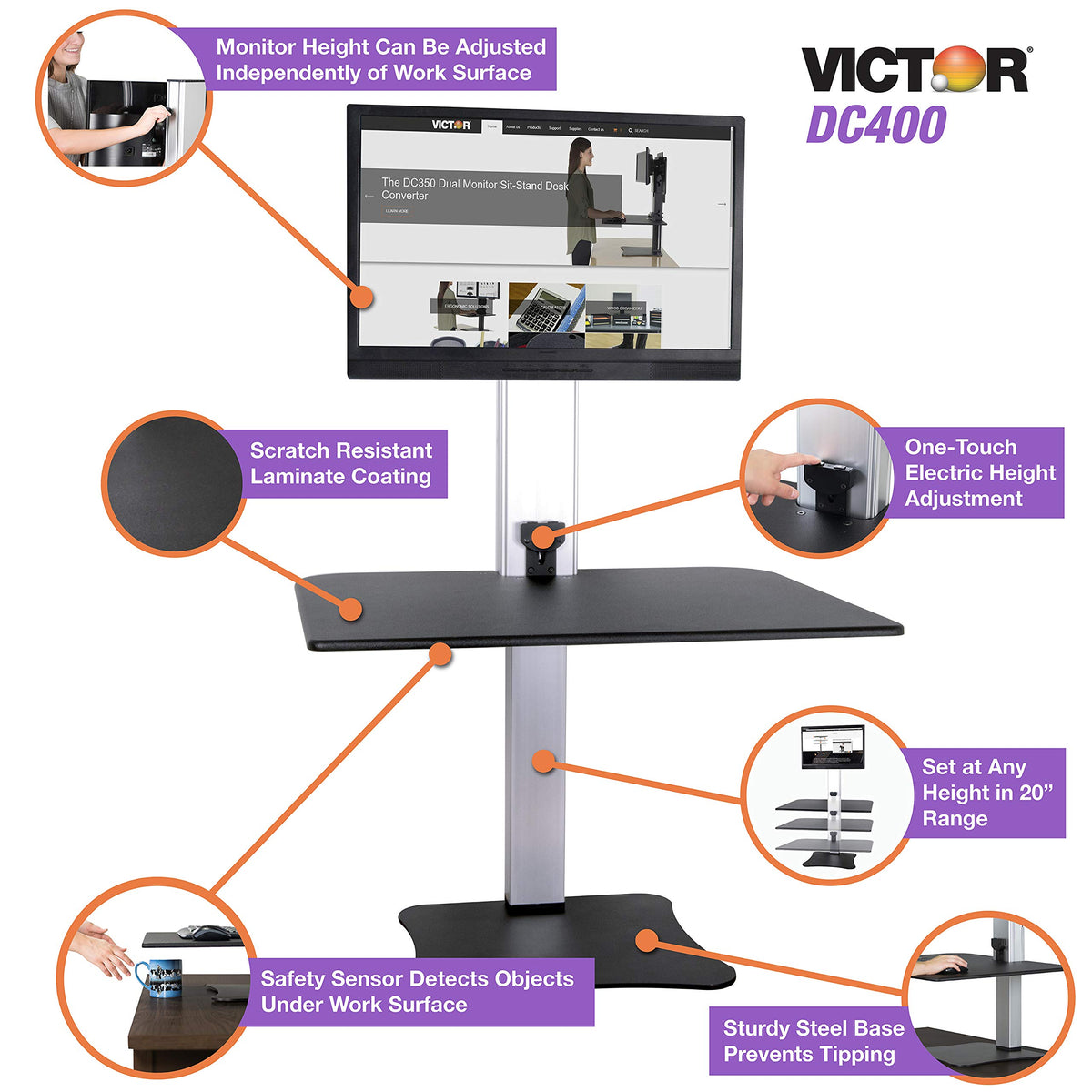Victor Single Monitor / Black W/Aluminum / Modern Monitor Stands