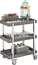 Ashwood Collection – Beverage Cart – 31W x 20.125D x 39.25H – Gray-Washed Oak, Mirror Metal Frame, 4 Wheels