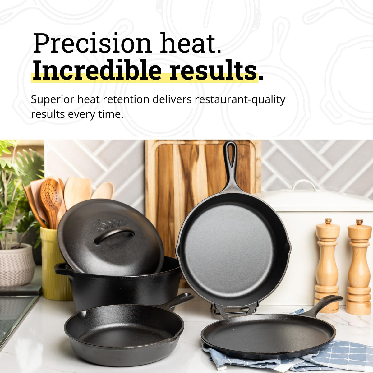 Cast Iron 5-Piece Set by Lodge – 5 Piece, 5.0 quarts, Cast Iron, Black, Pack of 5