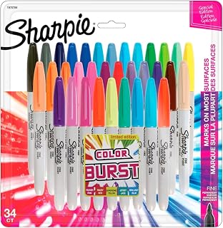 Sharpie Limited Edition Color Burst Permanent Markers, Fine Point, 34 Count