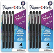 Paper Mate Flair Felt Tip Pens, Medium Point (0.7mm), Black, 8 Count