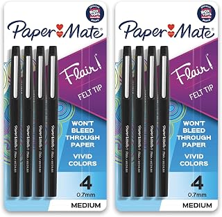 Paper Mate Flair Felt Tip Pens, Medium Point (0.7mm), Black, 8 Count