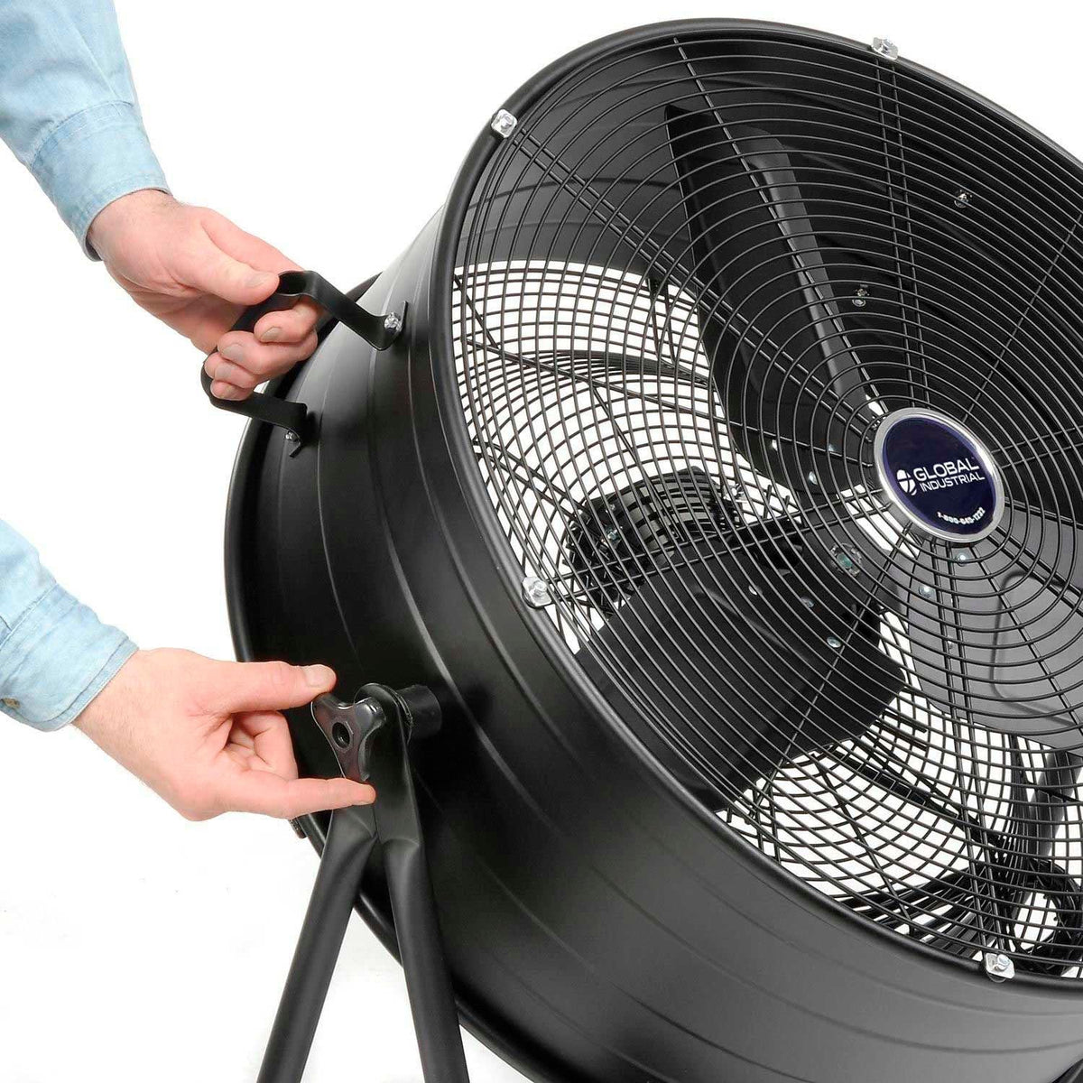 24" Diameter Portable Tilt Drum Blower Fan by Global Industrial – 13.25"L x 30"W x 30.5"H, Alloy Steel, Black, Model MI0820R