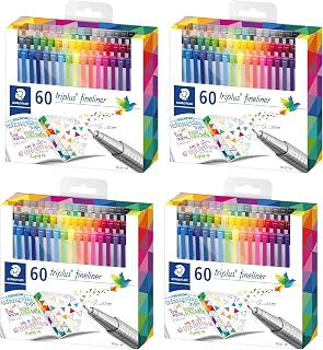 STAEDTLER Fineliner triplus 60, 4 Pack (4 sets of 60 pcs) | 240 Total Count, 0.3mm Assorted Colors, Ergonomic Triangular Shape