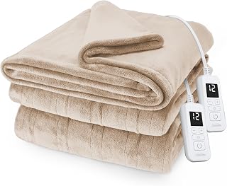 Sunbeam Royal Posh Velvet Heated Electric Blanket Queen Size, 90" x 84", 12 Heat Settings, 12-Hour Selectable Auto Shut-Off, Fast Heating, Machine Washable, Warm and Cozy, Champagne