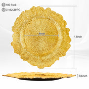 Osgevei Charger Plates, 13 Inch Round Plastic, 100 Gold